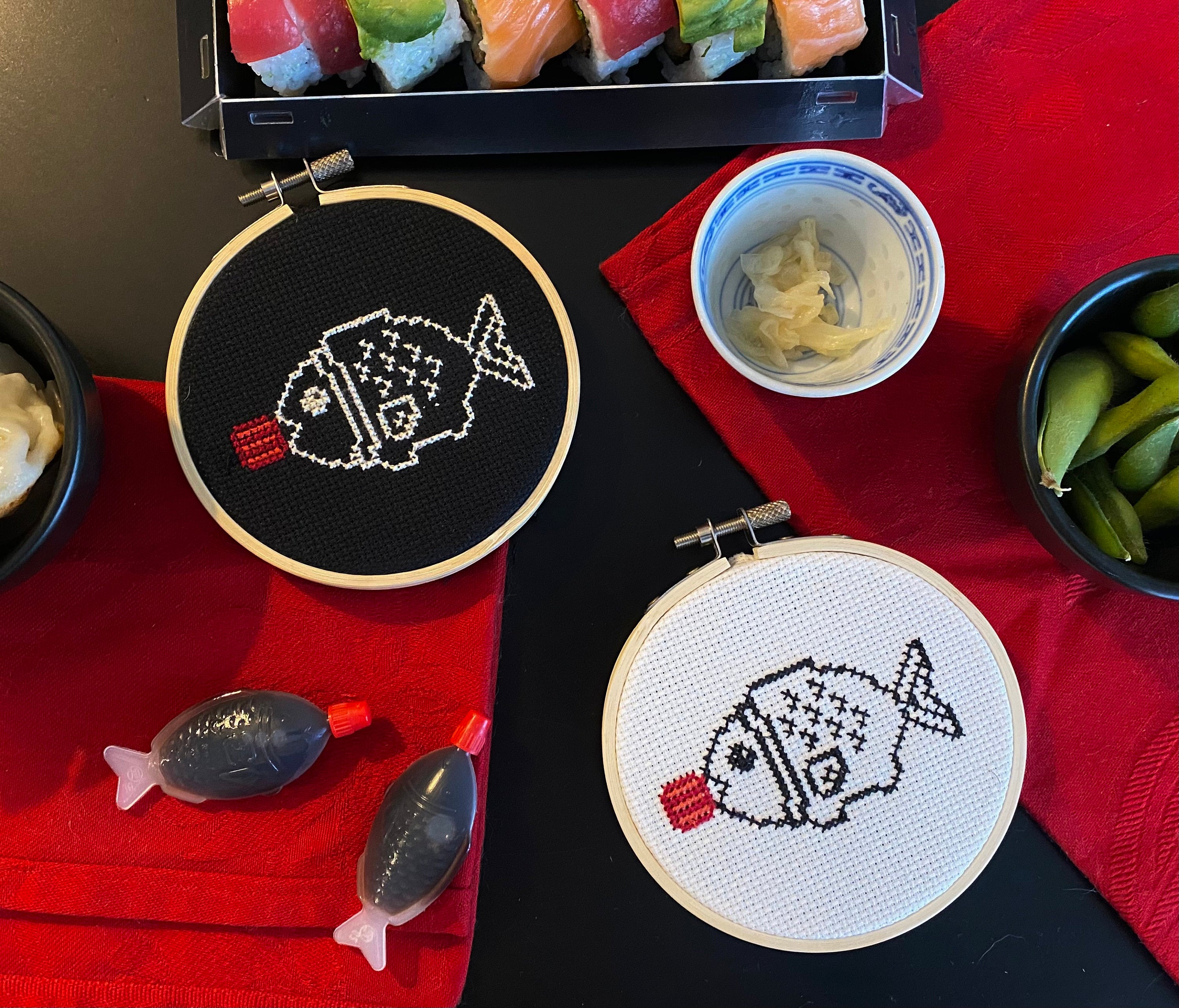 Modèle point de croix poisson sauce soja