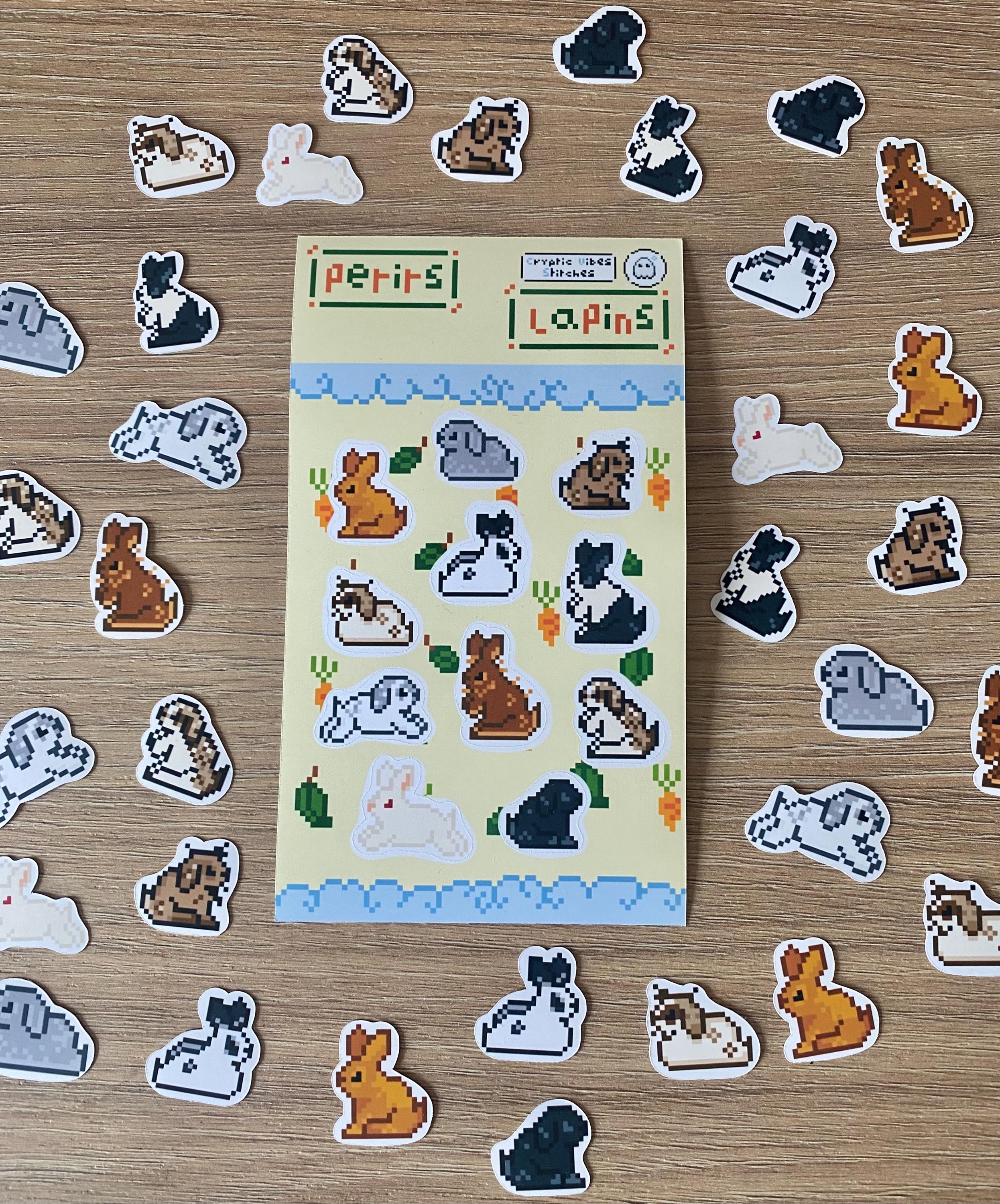 Stickers lapins pixel art