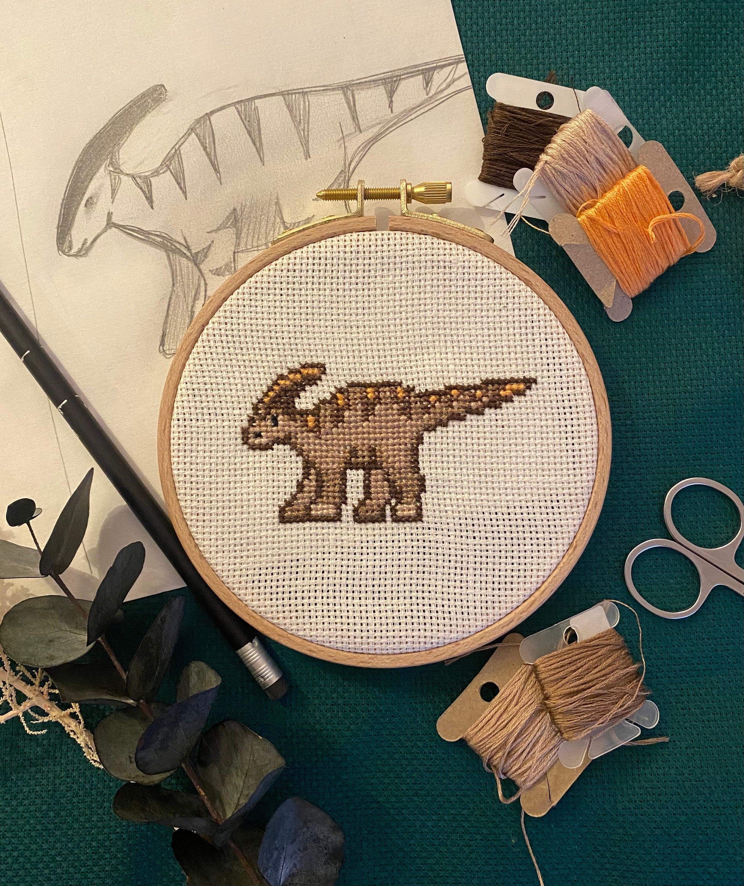 Modèle de point de croix parasaurolophus