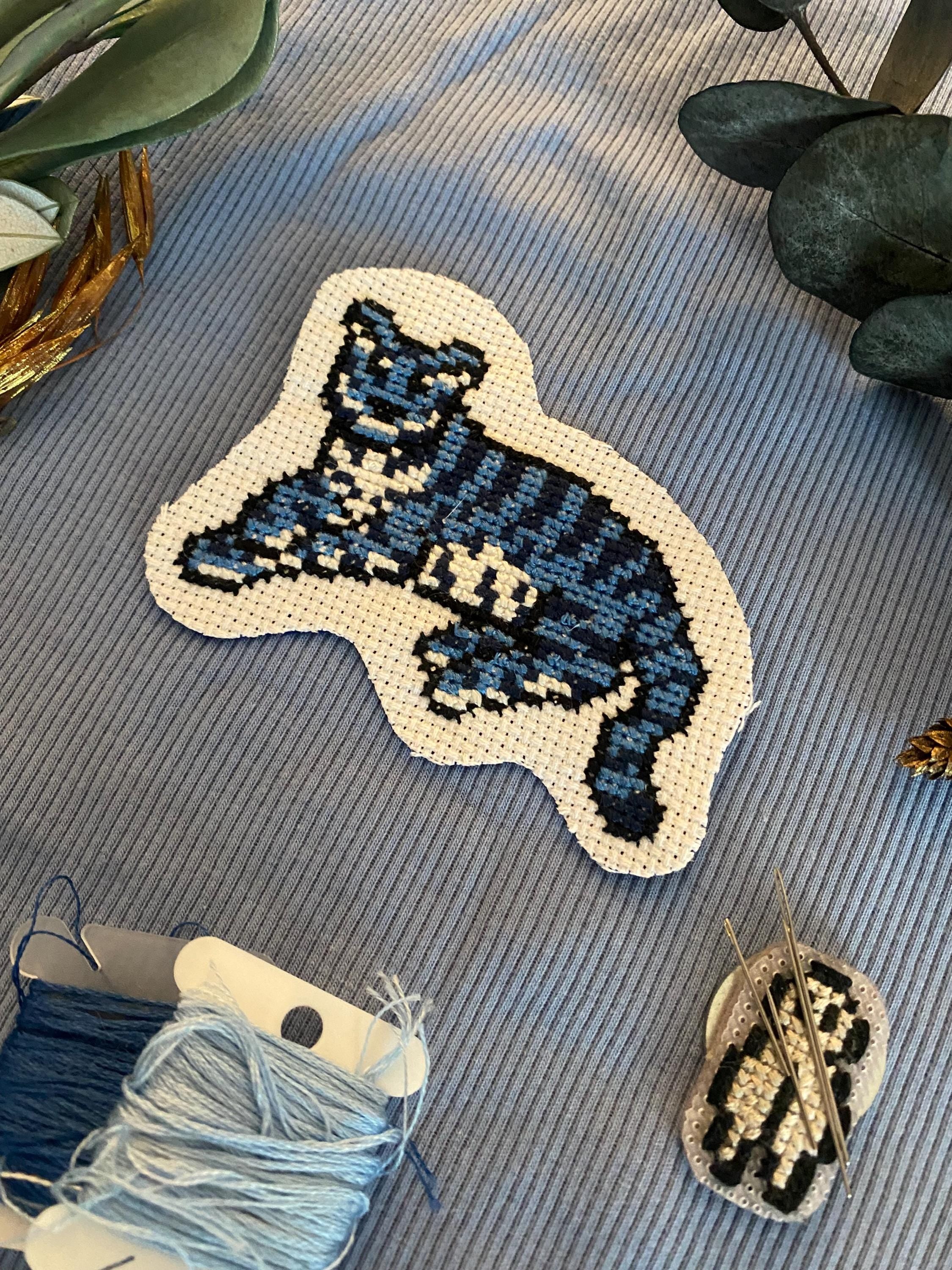 Modèle de point de croix blue tiger pixel art