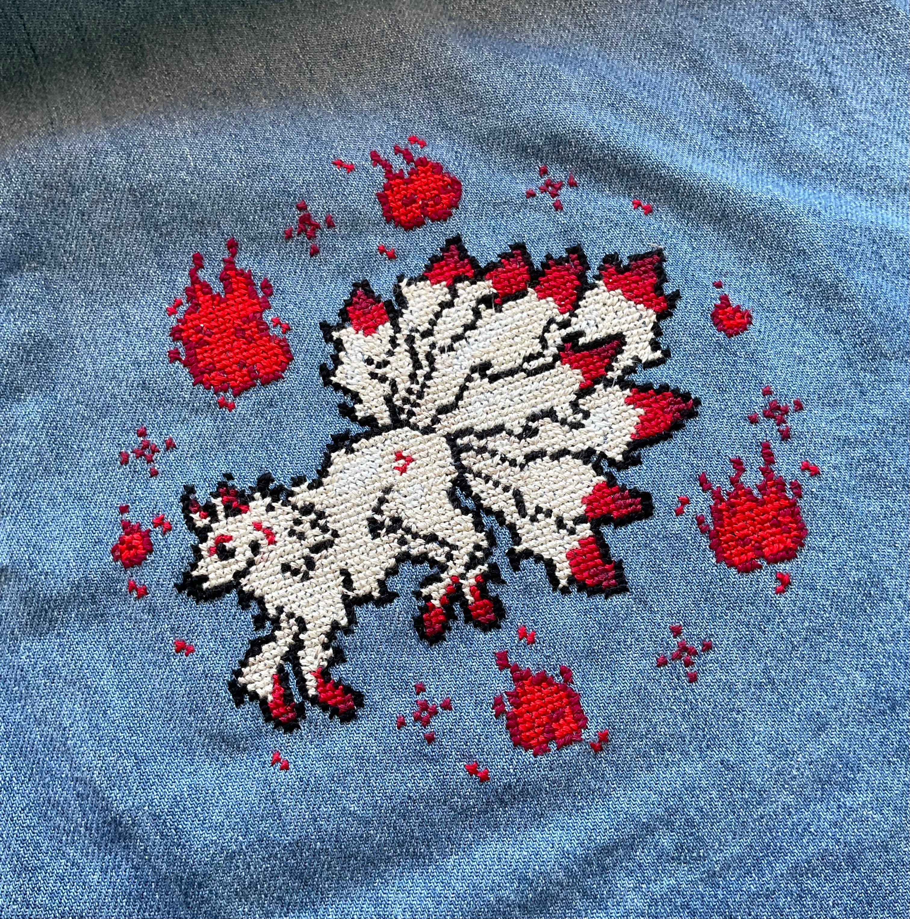 Modèle point de croix kitsune pixel art