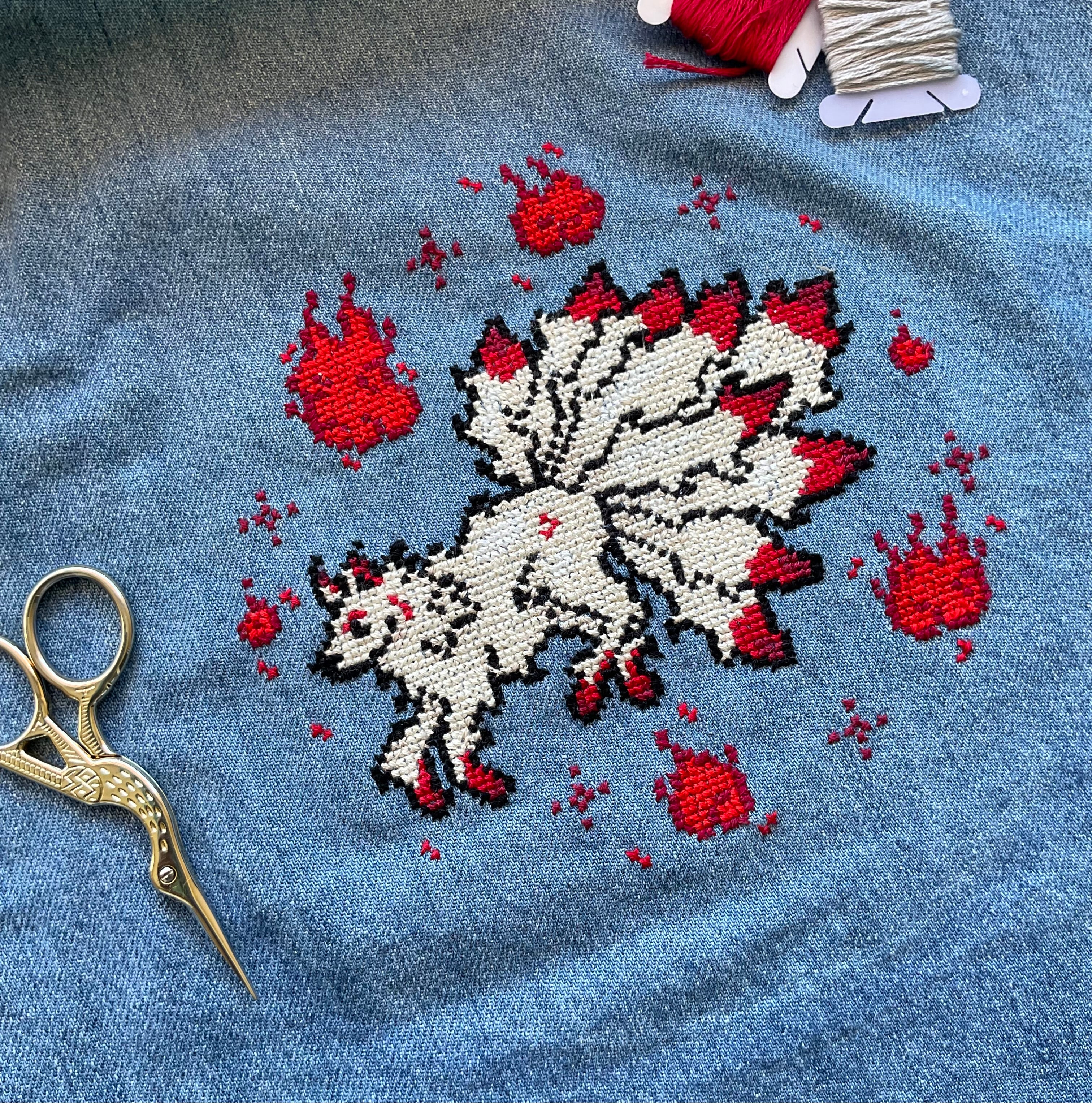 Modèle point de croix kitsune pixel art