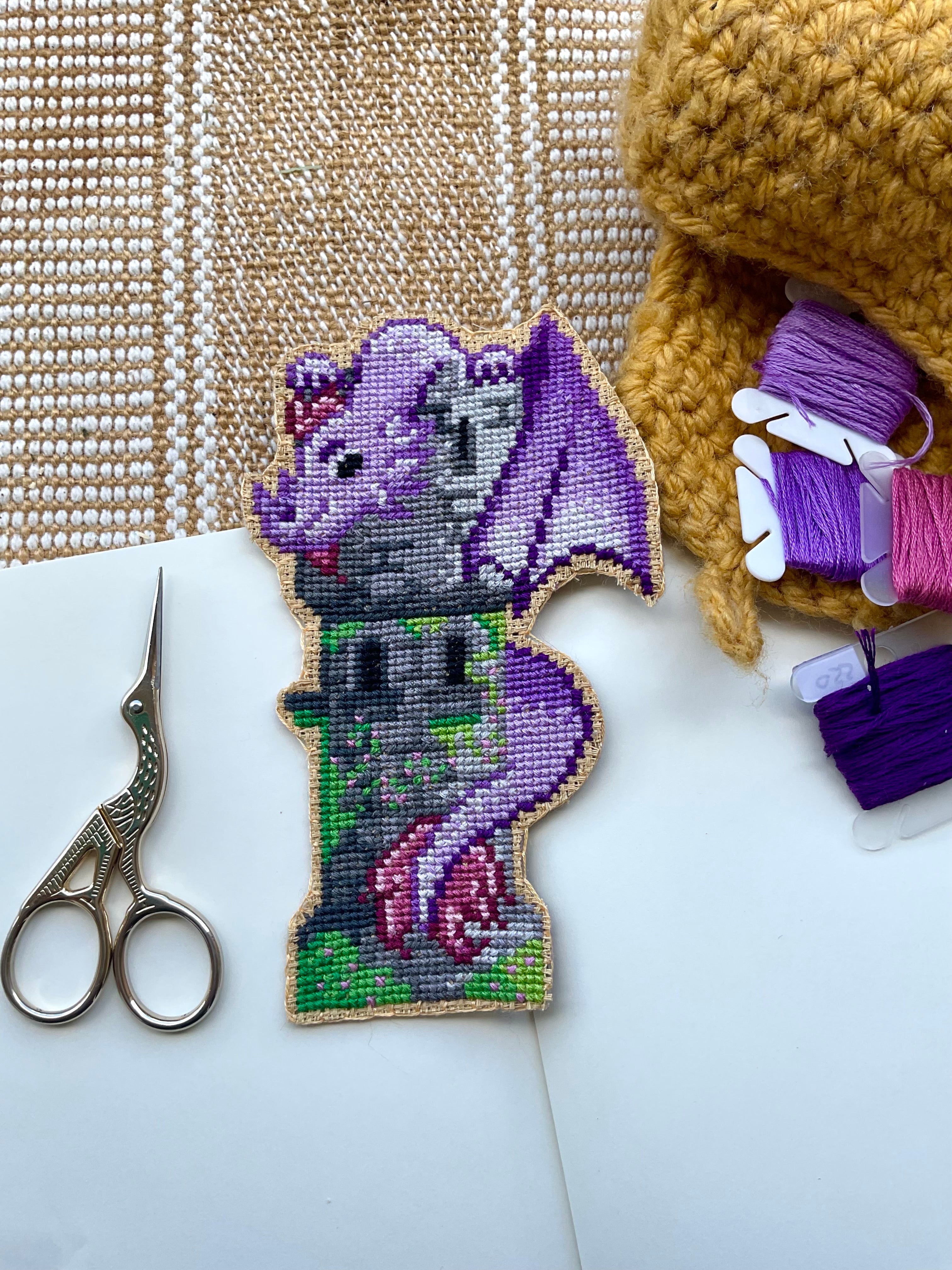 Modèle de point de croix dragon marque-page pixel art