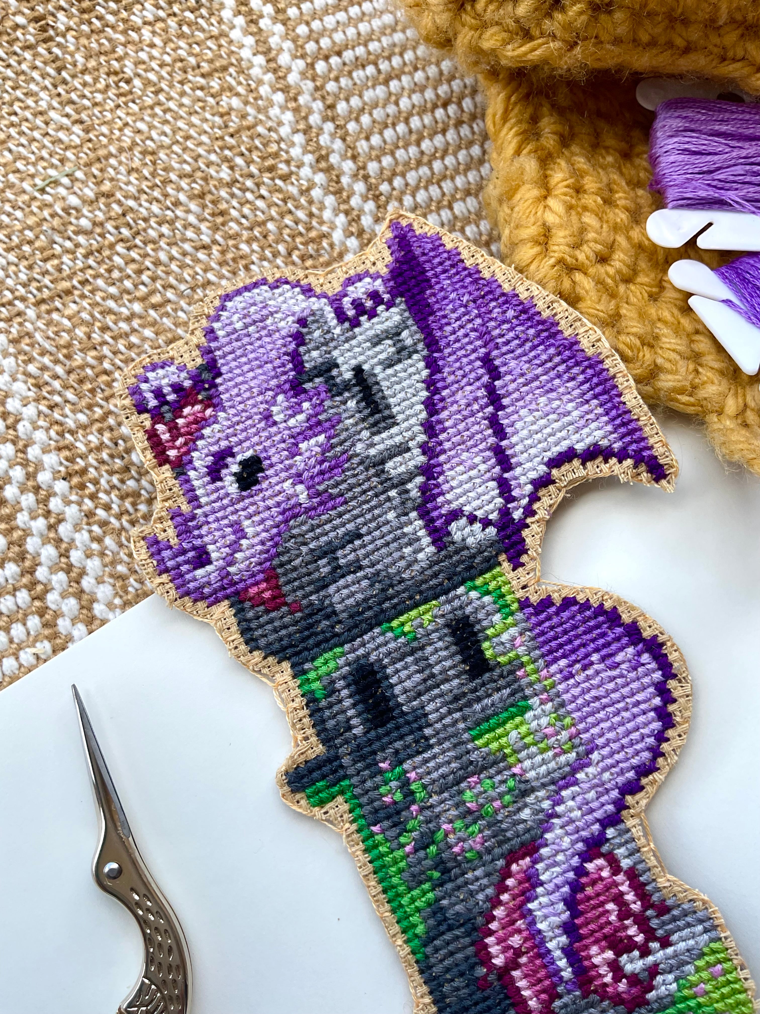 Modèle de point de croix dragon marque-page pixel art
