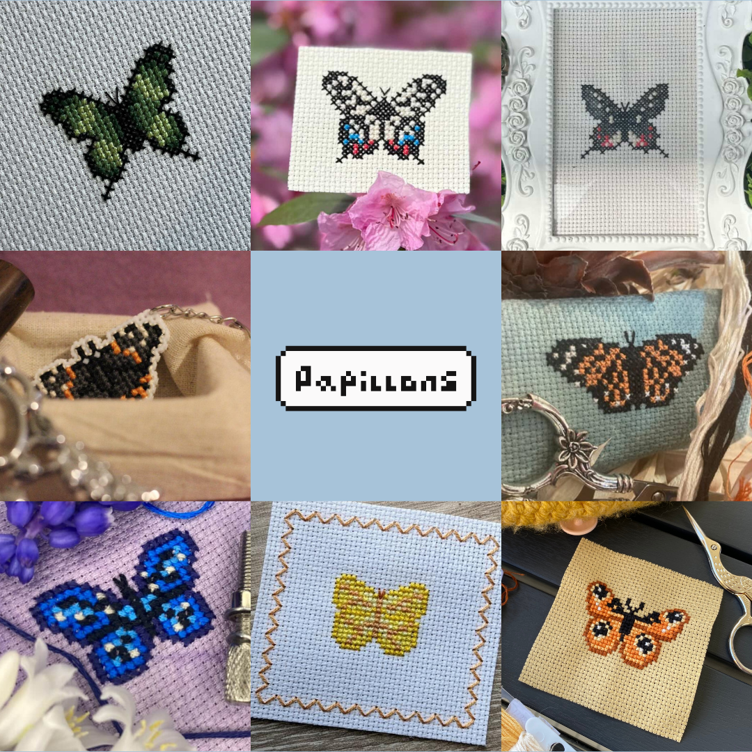 Modèle de point de croix papillons pixel art